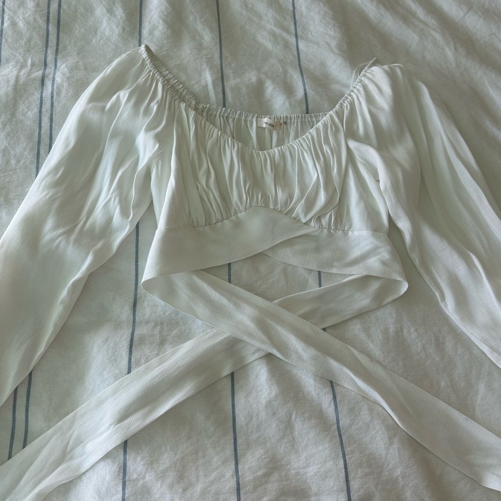 White long sleeve wrap top